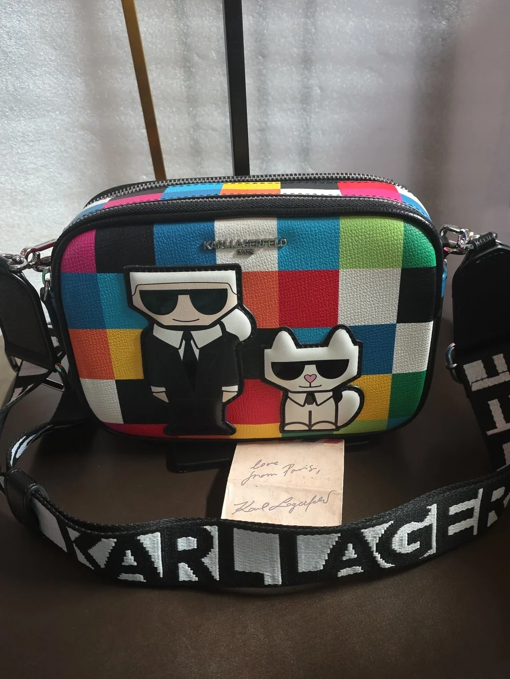Karl Lagerfeld Multicolor Checkered Camera Crossbody Euc